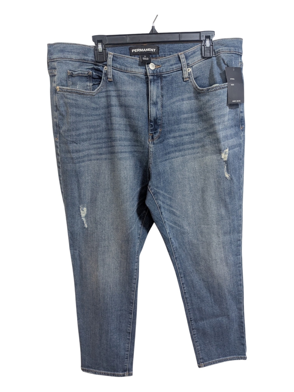 Permanent Women's Denim Jeans Pants Sz 14 Blue Distressed W-548